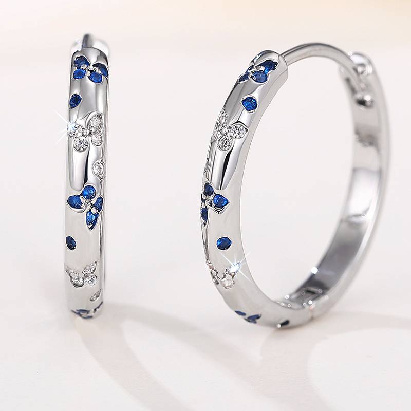 

Huitan Elegant Blue Butterfly Design Women Hoop Earrings with Shiny CZ Accessories for Party Daily Wedding Fashion Chic Zircon
