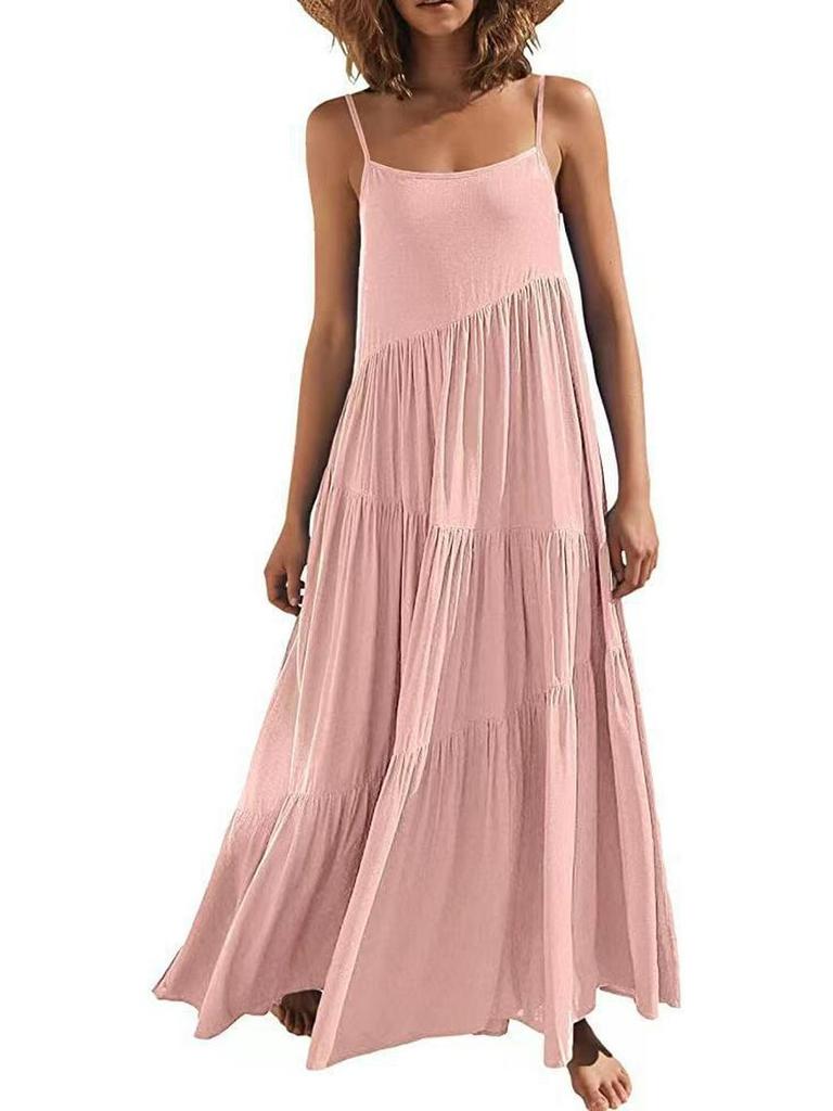 2025 European Women's Summer Pleated Irregular Long Beach Dress