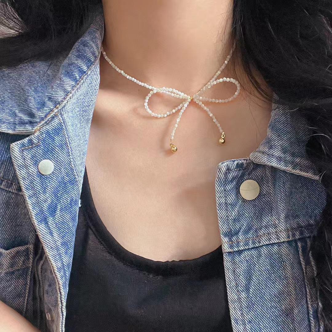 Vintage Fresh Natural Shell Bow French Retro Collarbone Chain Atmosphere Necklace