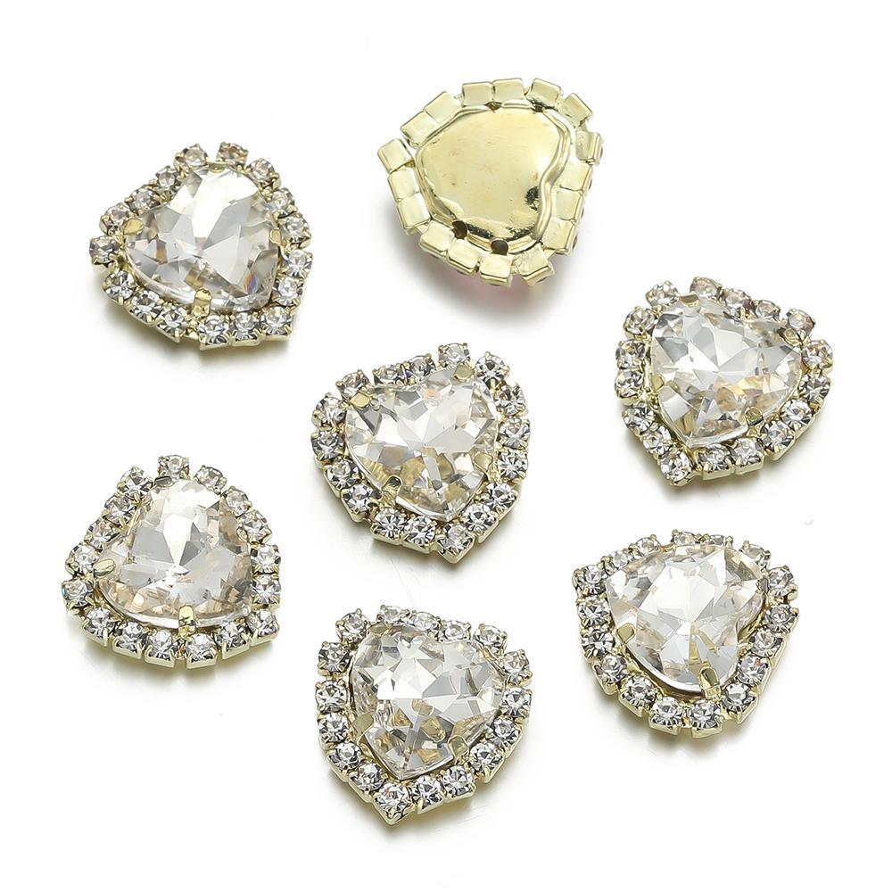 10Pcs/lot 14x15MM Metal Heart Rhinestones Acrylic Sewing Accessories DIY Clothing Hair Accessories Decorative Jewelry
