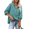 Autumn Winter Women Casual Loose V Neck Hoodie Top Solid Color Single Breasted Shirt