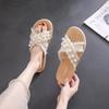 Summer Fashion Pearl Flat Bottom Straight Drag Beach Anti-skid Cool Slippers