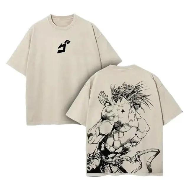 Men S Trend Harajuku Retro T-Shirt Manga Flower T-Shirt Men S Anime Adventure Bizarre Printed Cotton T-Shirt Water S бежевый