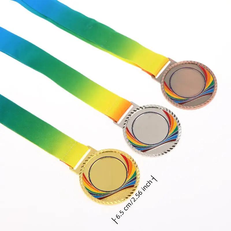Metal Award Medals With Neck Ribbon Gold Silver Bronze Style For Sports Academics Or Any Competition Diameter