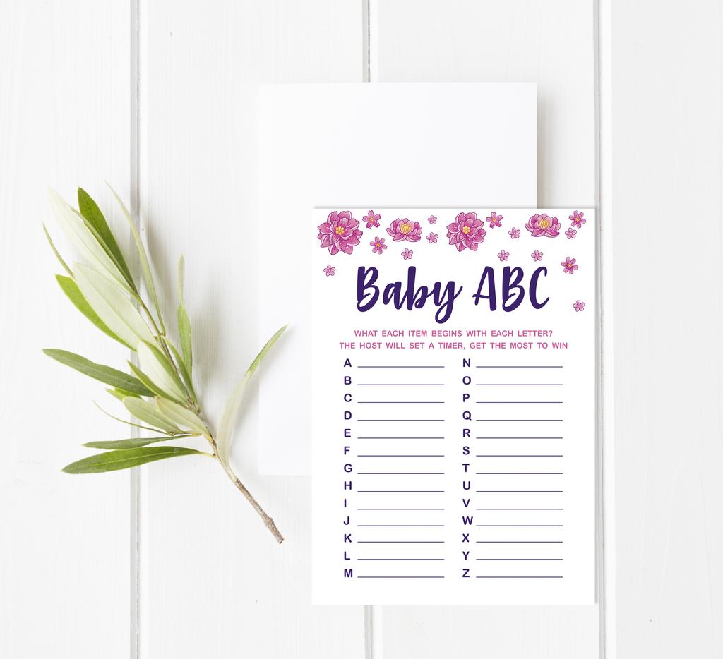Inkdotpot Baby Shower Game Set Of 50 BabyA  AlphabetA  ABCA  Game Unicorn Floral Party
