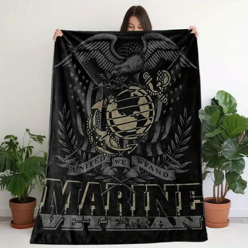 Marine Corps emblem digital-printed polyester Bedroom velvet flannel cover blanket Fleece soft sofa cover blankets for beds