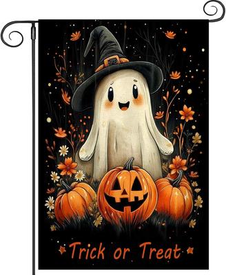 Halloween Ghost Garden Ag 12x18 Inch Fall Autumn Oral Pumpkin Thanksgiving Holiday Outside Decorations Burlap Yard Ags