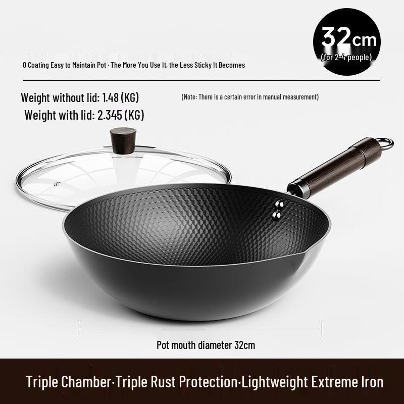 Yoshida Craftsman 32cm Non-stick Iron Wok with Lid