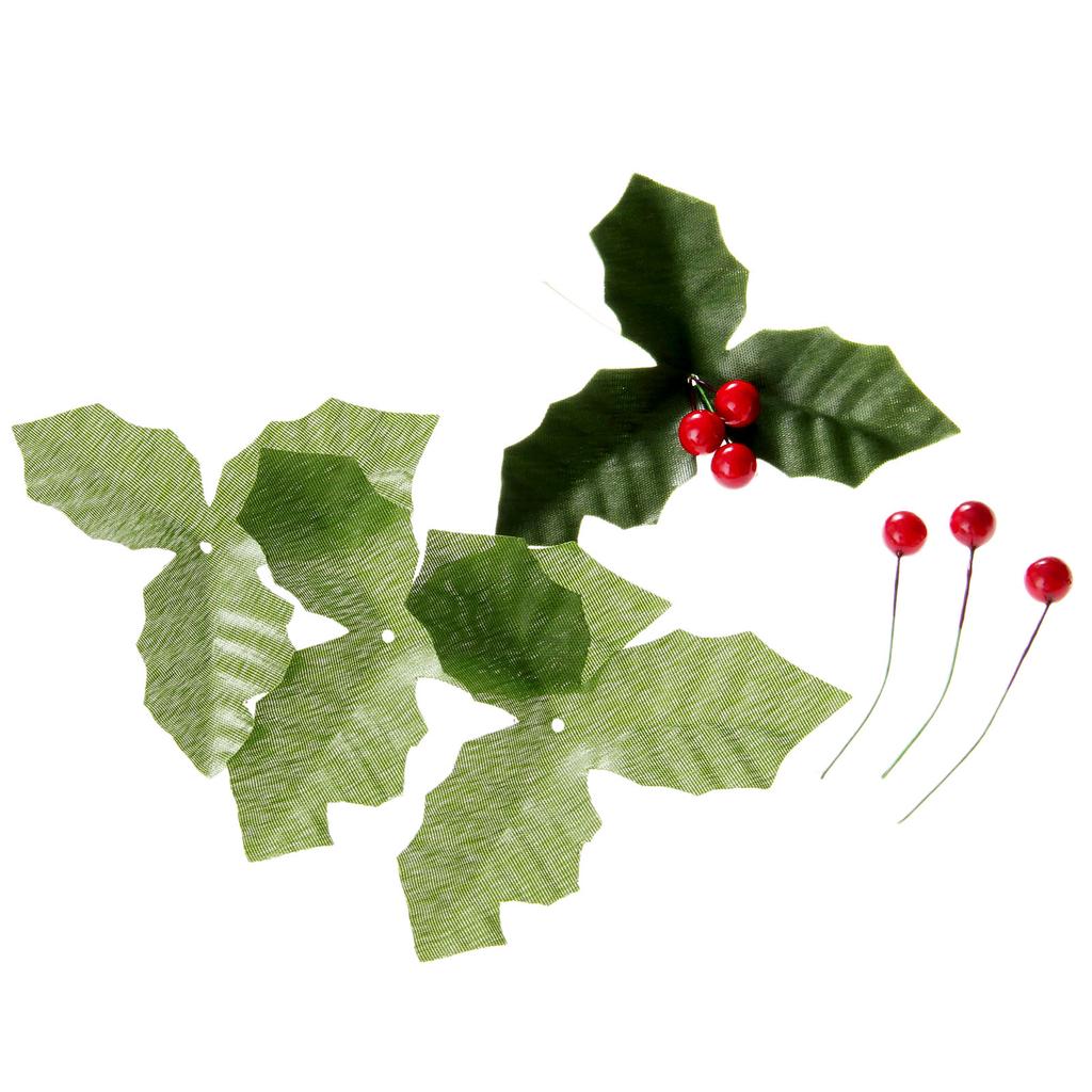 50Pcs Christmas Artificial Red Berry Stems with 50pc Green Leaves for Party Holiday Home Decoration DIY Garland Wreath Ornaments