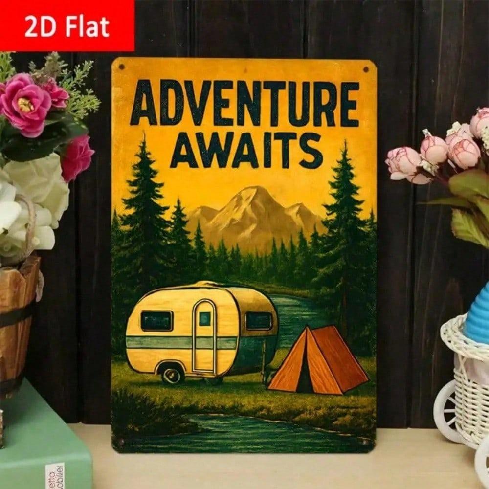 Vintage Camper Tent Forest Tin Sign 8x12in Nostalgic Wall Decor Trailer Outdoor Adventure Gift
