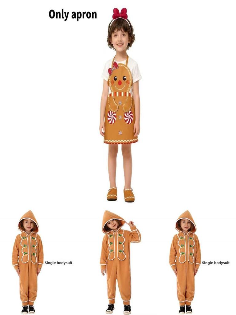 Christmas Gingerbread Cosplay Pajamas And Apron For Kids With Zipper Closure For Holiday Sleepwear