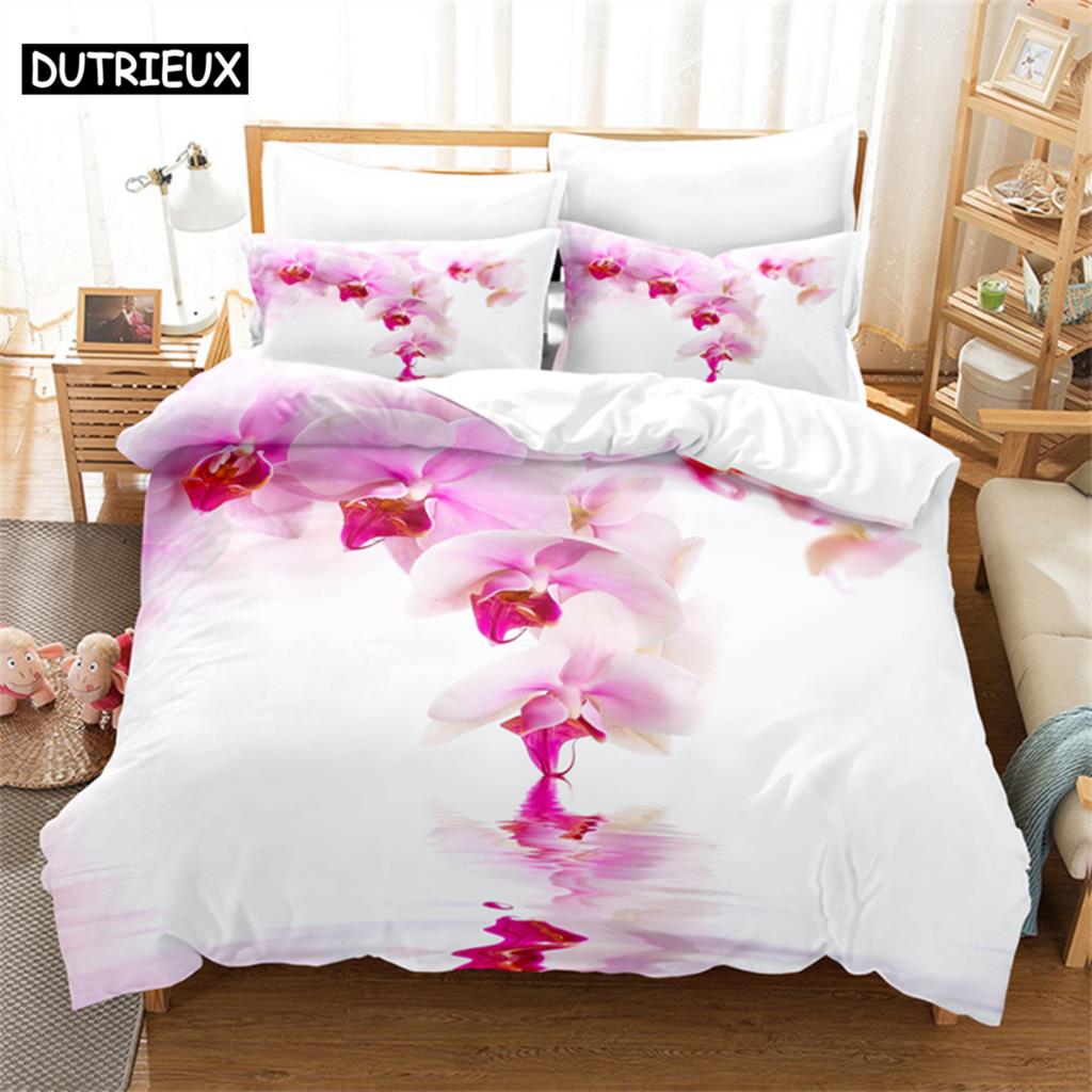 

Pink Phalaenopsis Queen Bedding Set Girls Duvet Cover Bedroom Bed Set Comforter Cover Set King Size Duvet Cover Set Bedding Sets EU Single(135*200cm)3pcs