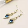 1pair Long Rhombus Blue Glass Earrings, Trendy Fashion Temperament Celebrity High-end Earrings
