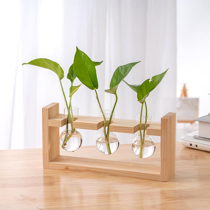 Wood & Glass Hydroponic Bottle - Simple Modern Home Decor