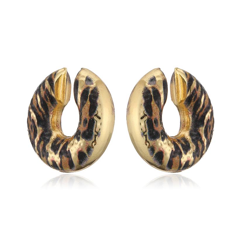 HECHENG,2024 New U-shaped C-shaped Leopard Trend Sexy Exaggerated Ladies Earrings Earrings Clip Unisex Jewellery 1 Pair Other