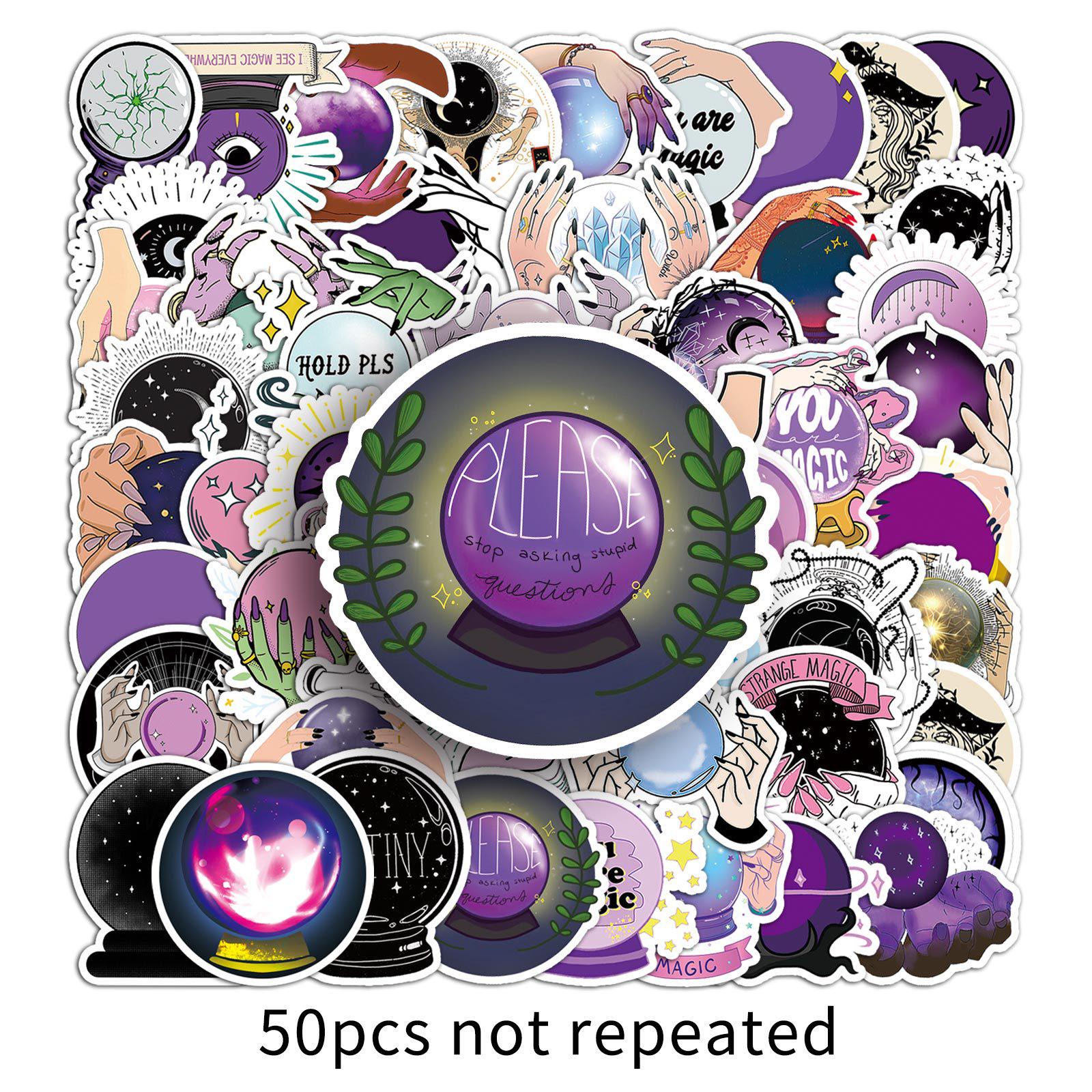 Purple Gothic Crystal Ball Stickers, 50pcs - Waterproof Halloween Graffiti for DIY Suitcases, Notebooks, Journals.