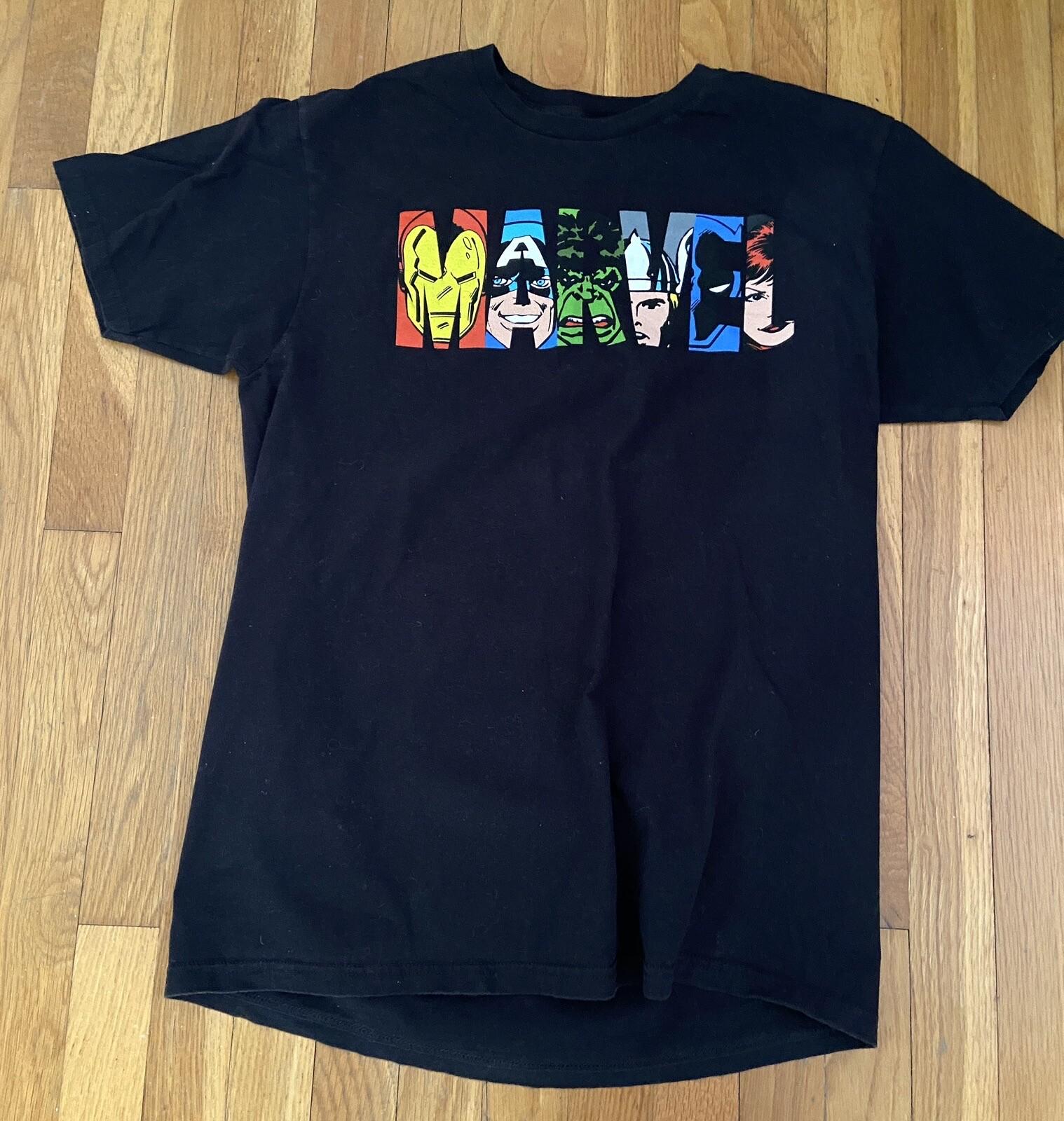 Marvel Logo C-Life Group Black T-Shirt Avengers Super Hero Men L Large Heroes S