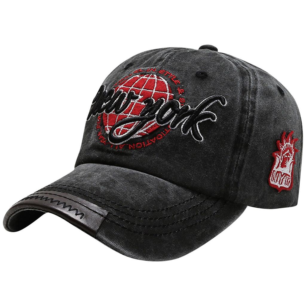Vintage New York Embroidered Baseball Cap Adjustable Unisex Hat with Globe Design, Casual Style for All Seasons