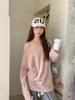 Early Autumn Korean Style Loose Striped Raglan Off-Shoulder Cotton Long Sleeve Women's Top