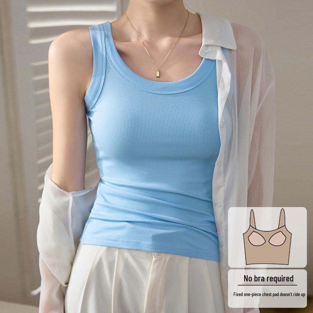 High-Quality, Elastic Ribbed Cotton Concealing Tank Top for Women - Anti-Exposure & Side Fat Concealing Design