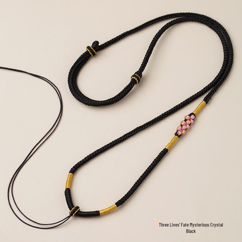 Premium Handmade Peach Blossom Knot Necklace Rope with Jade Accent