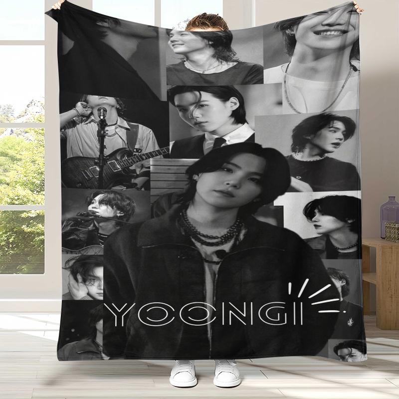 SUGA Agust D Kpop B-BTS Flannel Blanket,Ultra Soft Warm Plush Throw for Home Bedroom Bed Sofa Cover Office Camping picnic gift