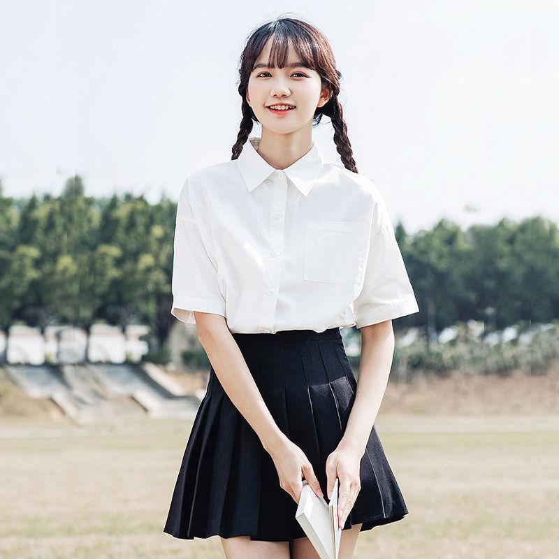 Women's White Short-Sleeve Bow Blouse - Sweet Chic JK Uniform Style
