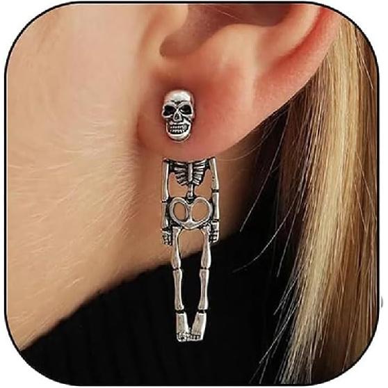 Хэллоуинские серьги-скелеты Хэллоуинские серьги для женщин, Жуткие серьги-подвески в виде черепа-скелета Страшные серьги для Хэллоуинской вечеринки на Хэллоуин