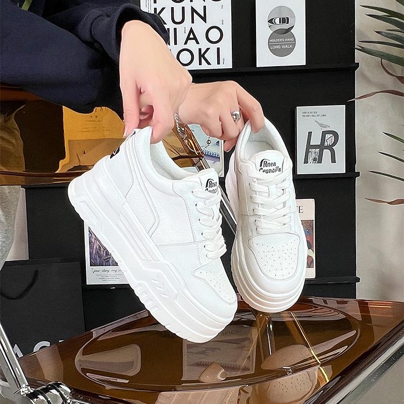 Platform white shoes women's leather  new board shoes women's height increase sports and leisure versatile women's shoes tide