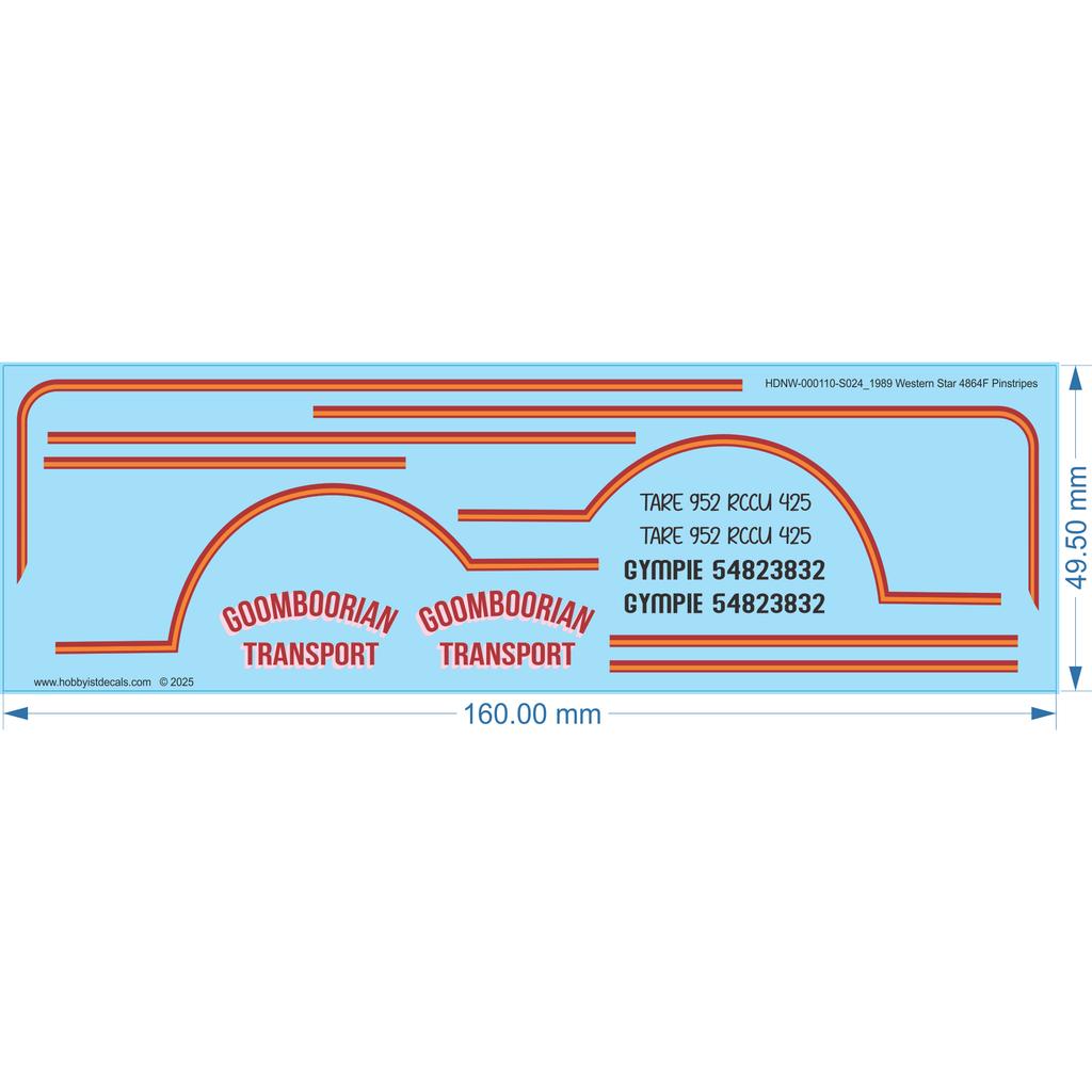 1989 Western Star 4864F Pinstripes - 1/24 - Water Decal