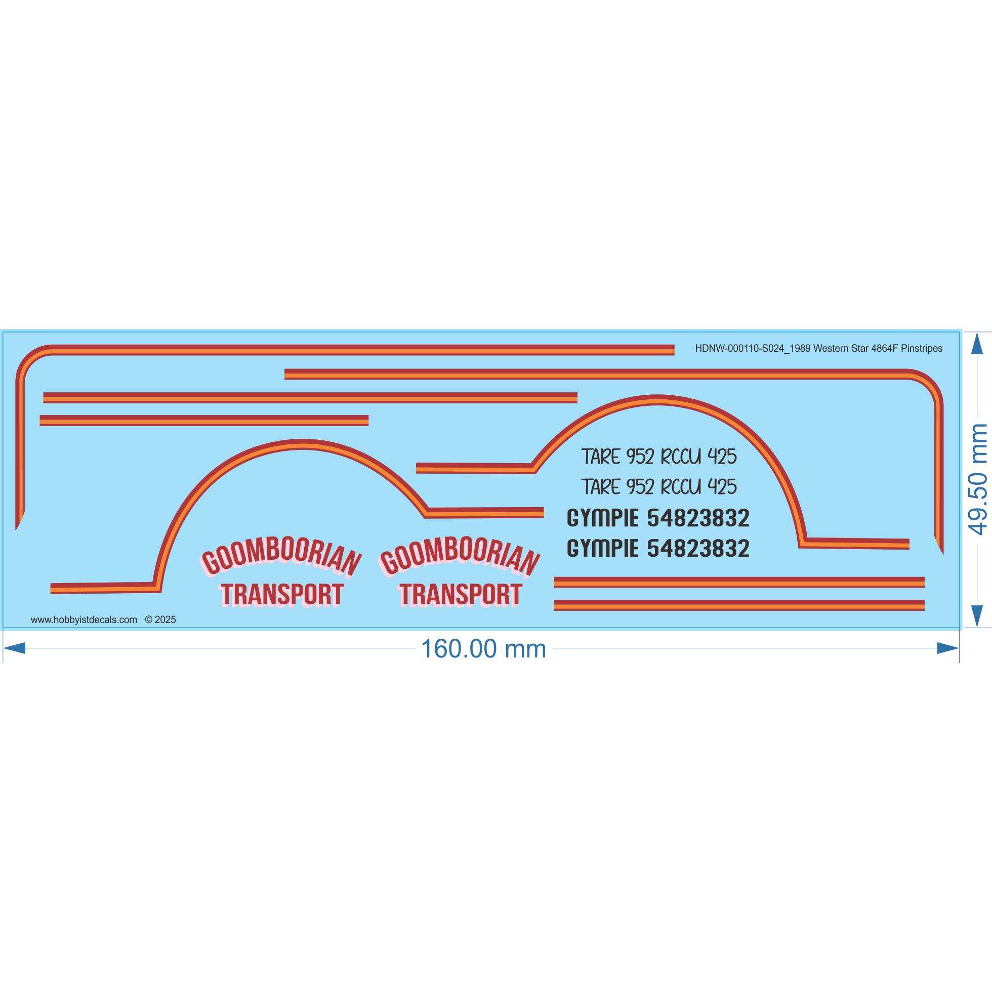 1989 Western Star 4864F Pinstripes - 1/24 - Water Decal