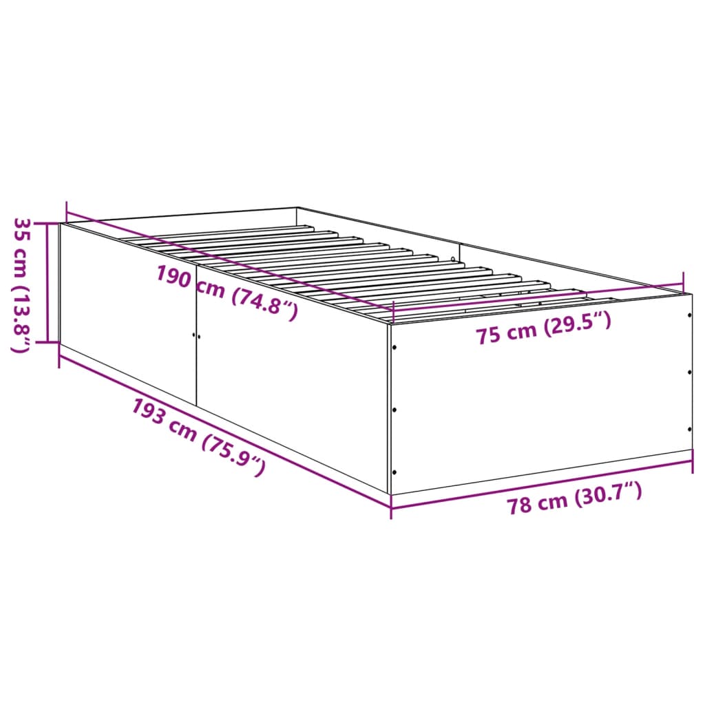 Bed Frame Black 75x190 cm Engineered Wood