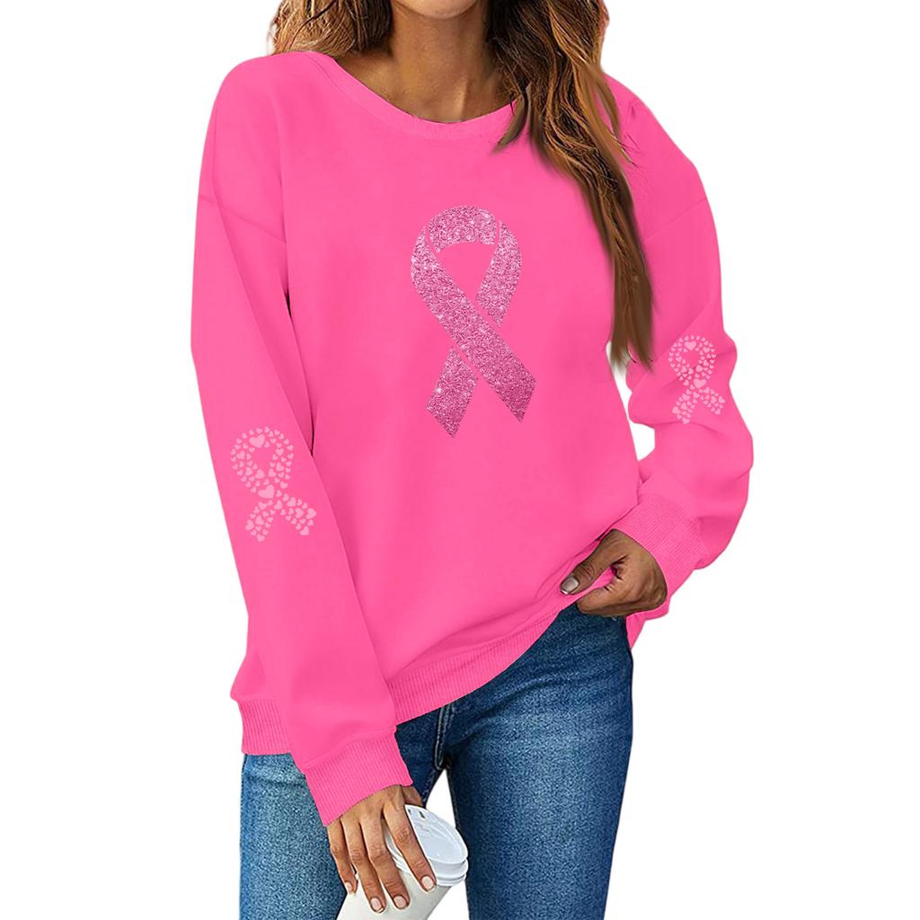 Breast  Sweatshirts For WomenRibbon Breast  Shirt Cute Dog Graphic  Long Sleeve Tops