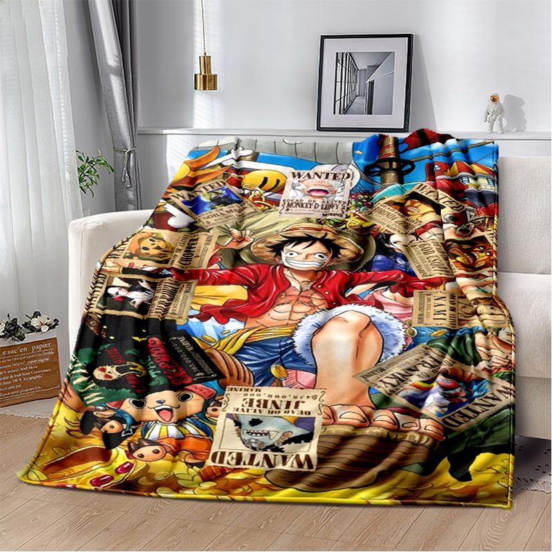 3D One P-Piece Cartoon Anime Flannel Blanket Soft Warm Throw Blanket for Bedroom Living Room Bed Camping Picnic Office Kids Gift