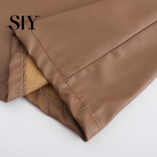 Button Breast Men Jacket Turn-down Collar Smooth Solid Color Faux Leather Windproof Streetwear Slim Fit Long Sleeve Trench Coat Fall