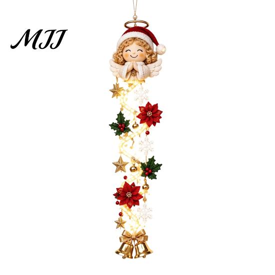 Warm Glowing Christmas Wall Decorations Door Hanger, Quilted Fabric Santa Snowman Tree Gingerbread Hanging Outdoor Porch Decoration for Holidays Light