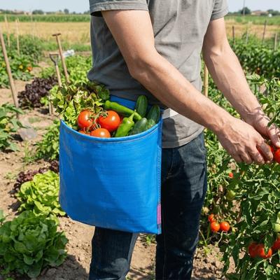 Large Capacity Garden Harvest Apron Wide Opening Adjustable Egg Collecting Pouch Blue Waterproof Fruit Picking Bags Herbs
