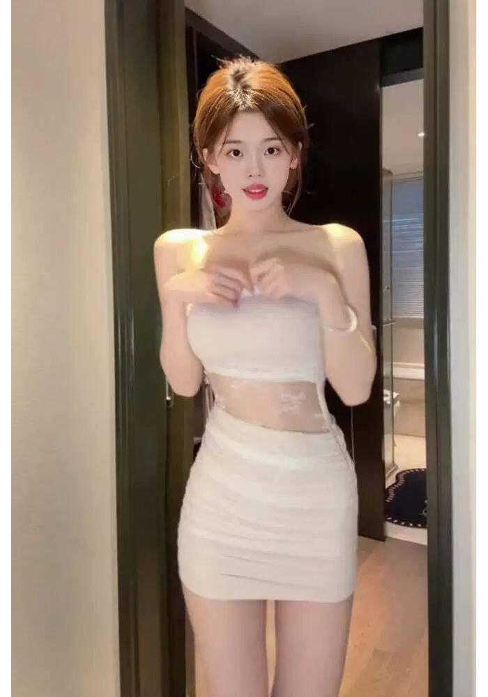 Lace Splicing Mesh Sleeveless Tube Top Dress Women's Summer Slim-fitting White Skirt Pure Waist and Hip Short Skirt