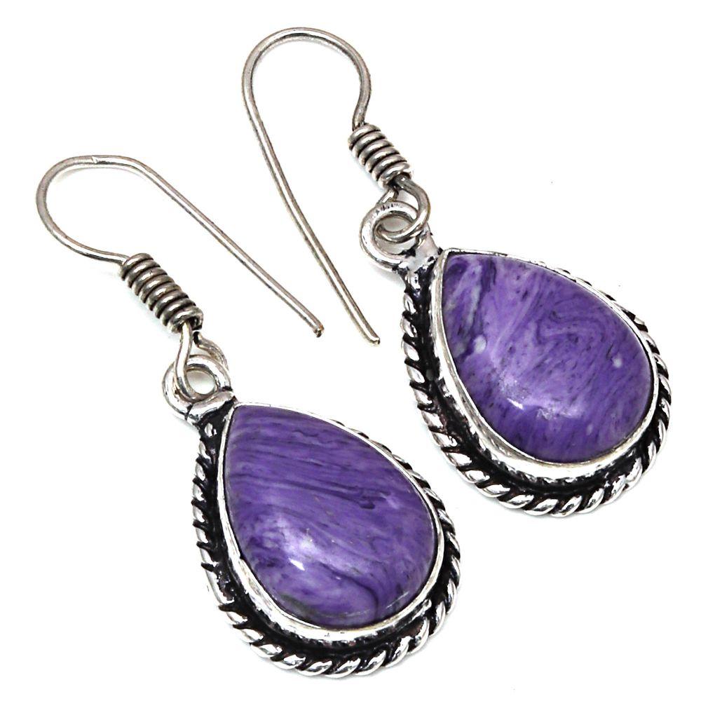 

Cheroite Gemstone Handmade Gift For Her 925 Silver Jewelry Earrings 1.5