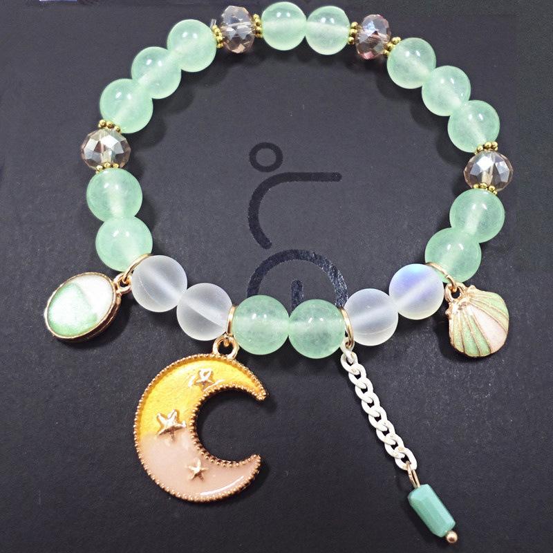 Korean Version of Chalcedony Glazed Moon Star Pendant Bracelet Burst Stone Crystal Bracelet Women's Handmade Beaded Hand Jewelry