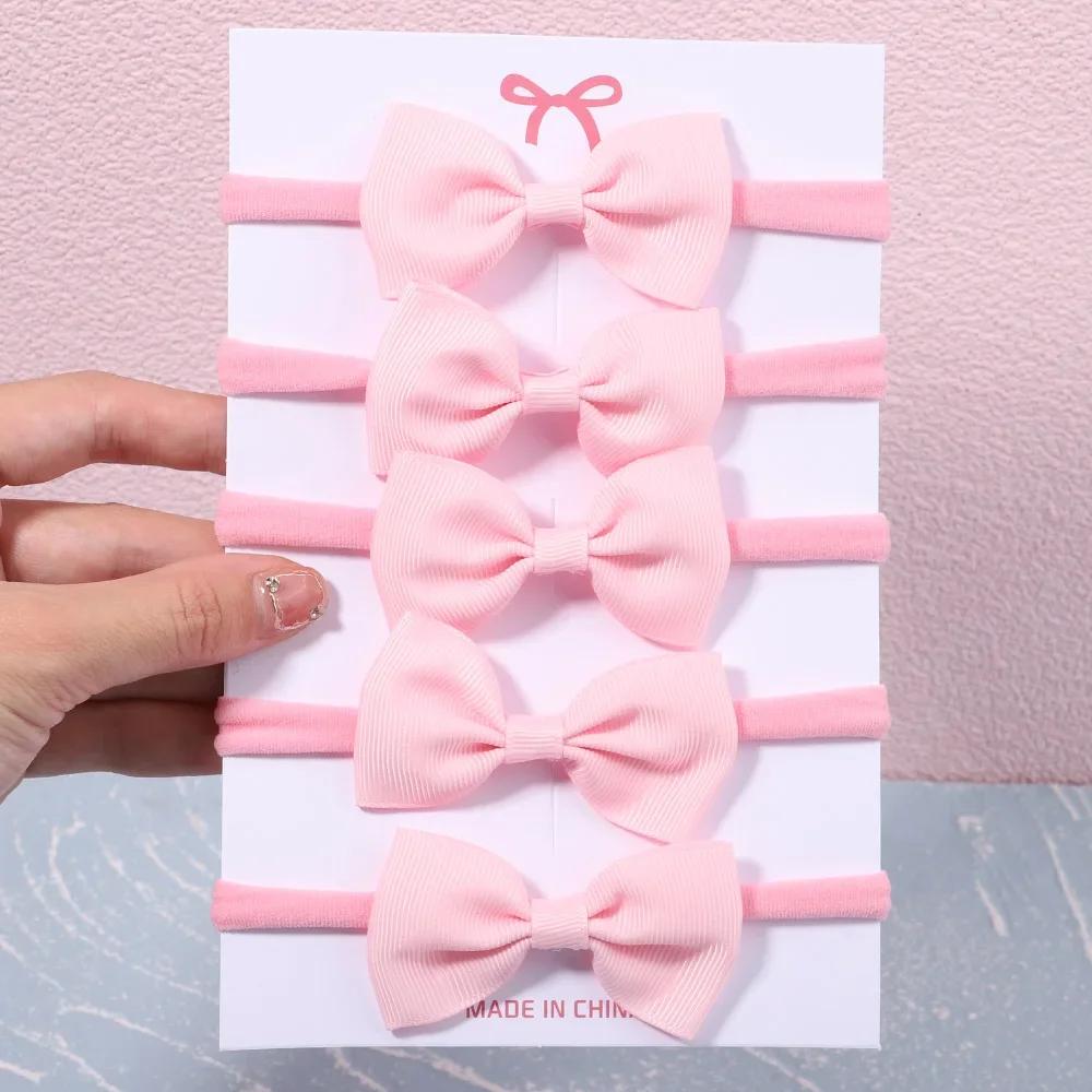 5/6Pcs Girls Solid Color Bowknot Headband For Baby Kids Grograin Ribbon Headwear Hair Bands Infant Hair Accessories