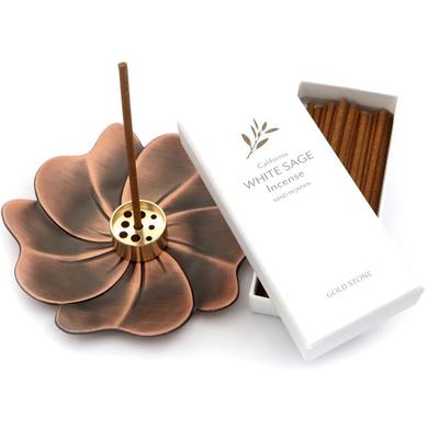 White Sage Incense Lotus Flower Incense Purifying 30 Natural Made In Smashing Day Gift Sticks, Holder, 2-Piece Set, Beginner's Kit, Incense, Sticks,