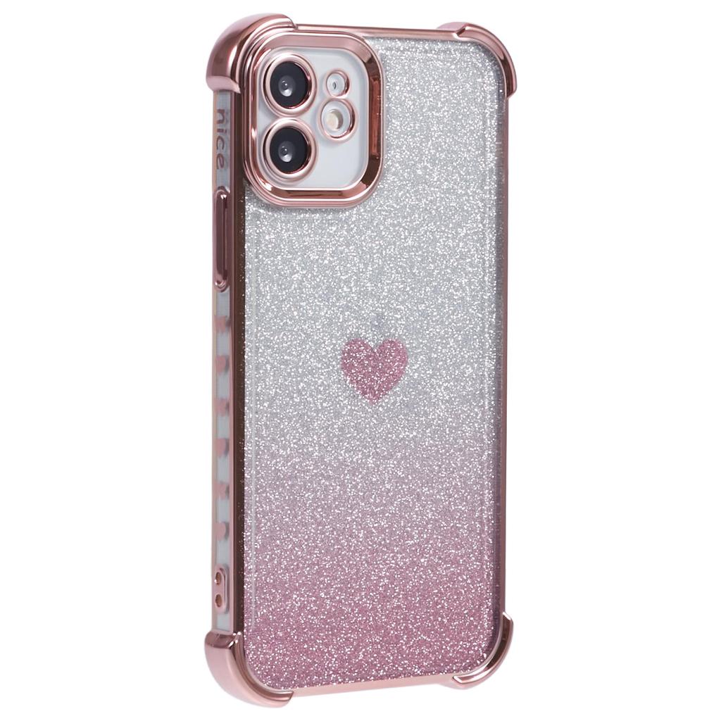 For iPhone 11 Drop Protection Cell Phone Case Heart Pattern TPU Glittery Powder Phone Cover