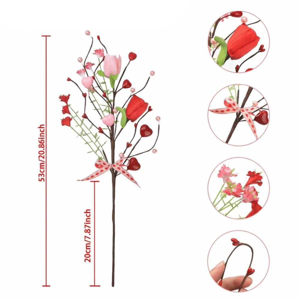 Red Heart Berry Valentine's Day Decoration Resin Handicraft Creative Exquisite Heart Berries Picks Artificial Twig