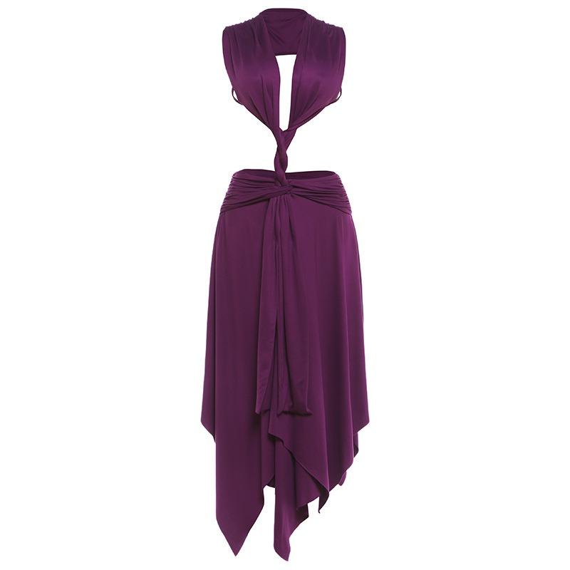 Summer New Fashion Temperament Low-cut Collar Sexy Backless Splicing Dress Women S