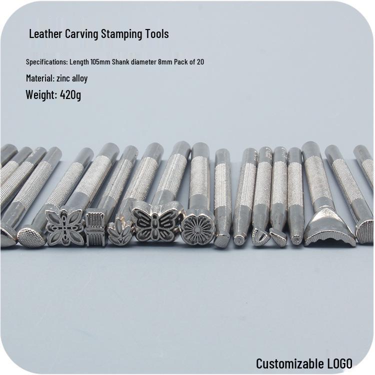 20-Piece Leathercraft Tool Set: Carving, Stamping, Embossing Tools for Handmade Leather Bags and Models.