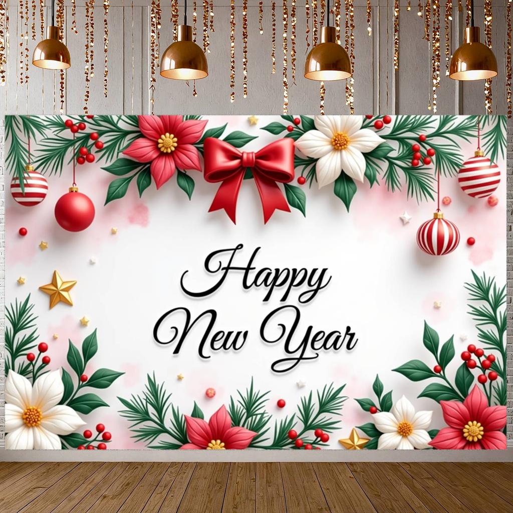 New Year Event Banner Gold Star Accent Holiday Party Banner Happy New Year Banner Pink Background For New Year Party Holiday