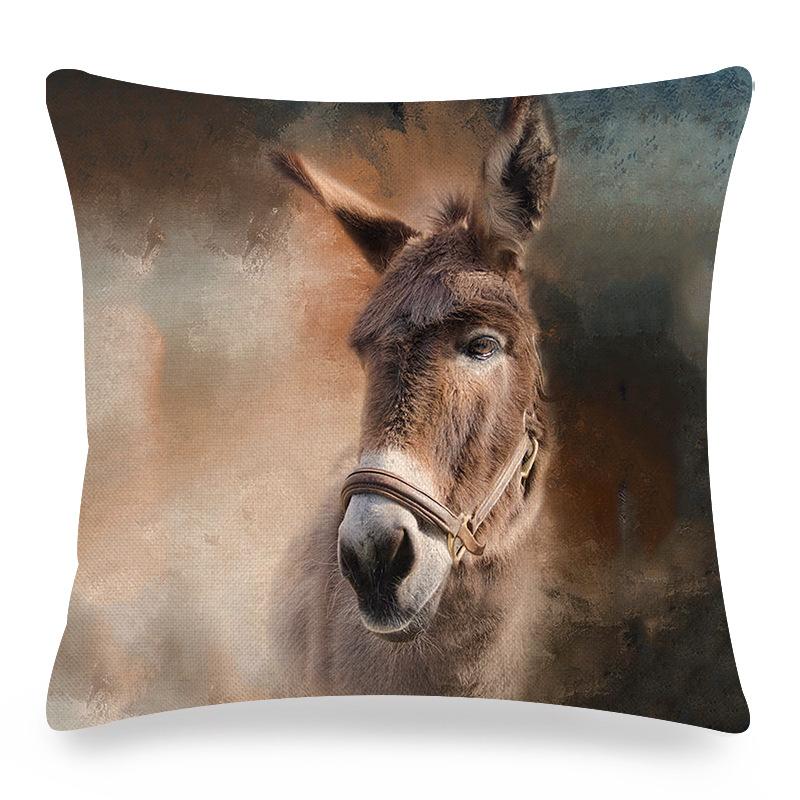 Home Decor Donkey Art: Various Scenes and Portraits Pattern Cushion Cover Suitable for Sofa Bedroom Car Pillow Cover