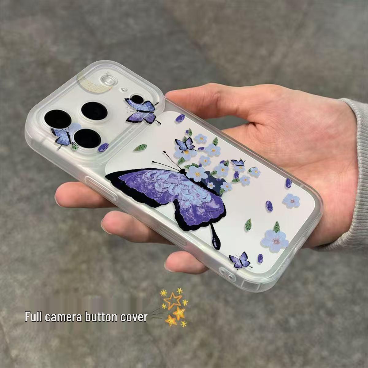 

Butterfly Flower Camera Button Case for Apple 11/12/13/14/15/16/17 - Matte Finish iPhone 16 Pro Max [Integrated Camera Button]
