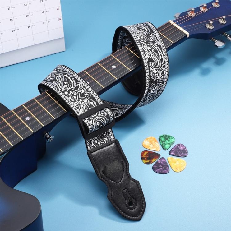 National Style Guitar Strap with 6 Picks Acoustic Electric Guitar Straps Soft Embroidery Shoulder Strap Belt Easy Use